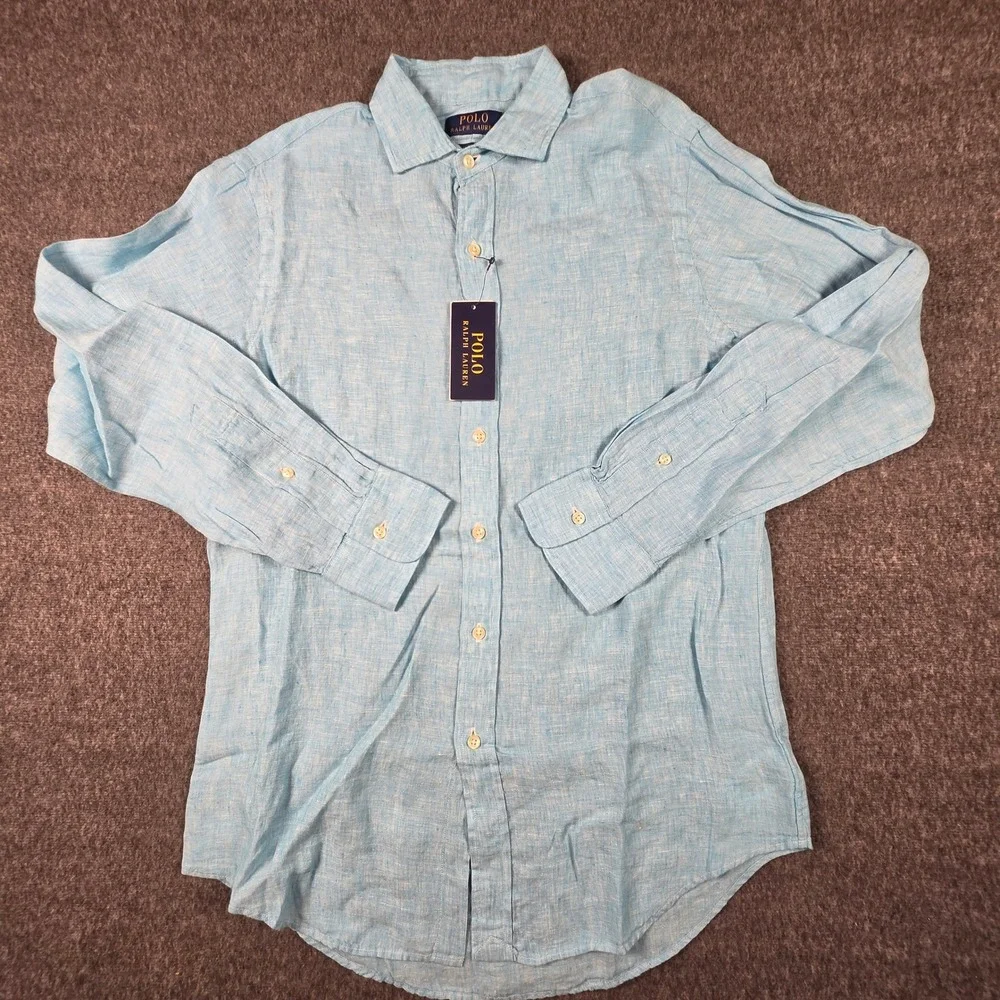 Polo Ralph Lauren Linen Button Down Shirt Mens Small Blue Classic Fit Preppy